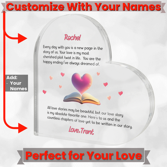 Customized Our Love Story Heart Shaped Acrylic Plaque