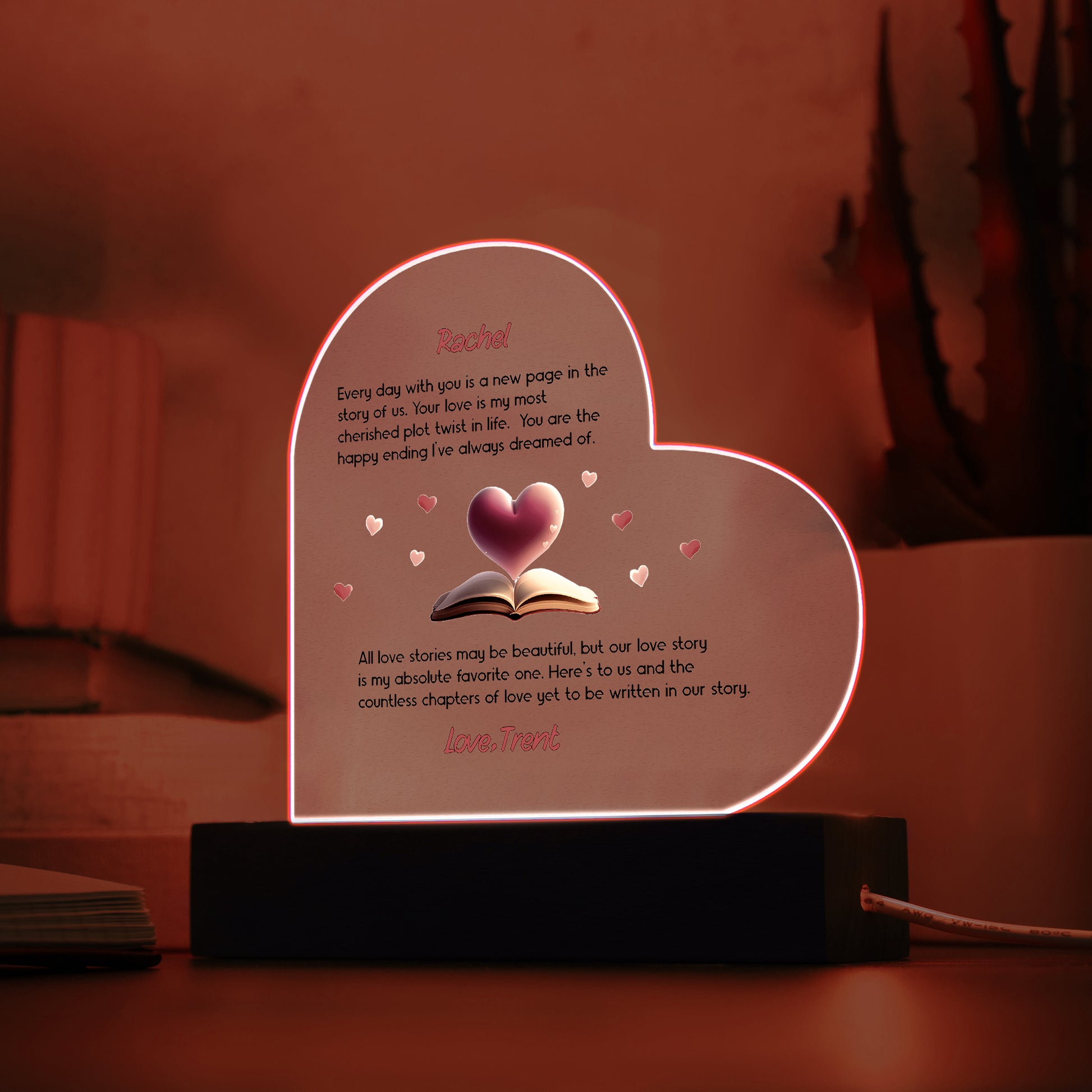 Customized Our Love Story Heart Acrylic Plaque with Base