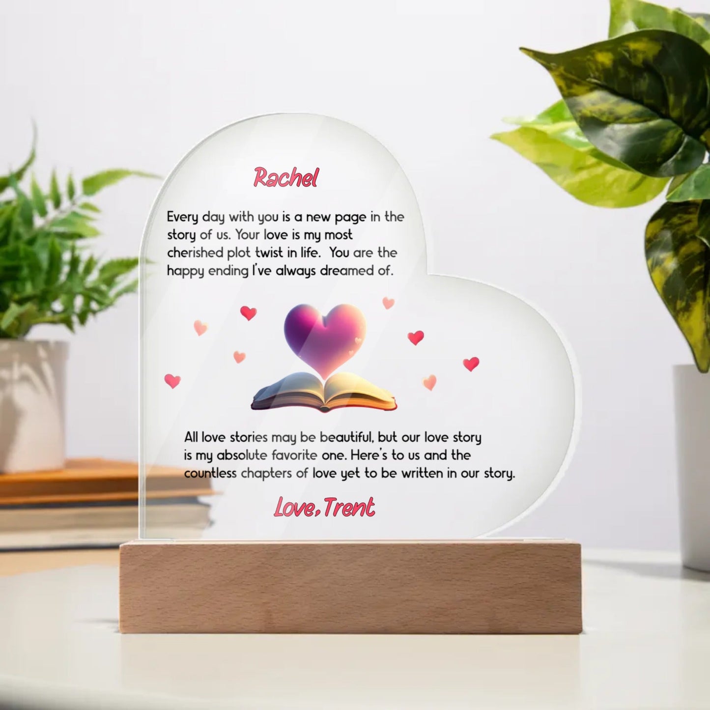 Customized Our Love Story Heart Acrylic Plaque with Base
